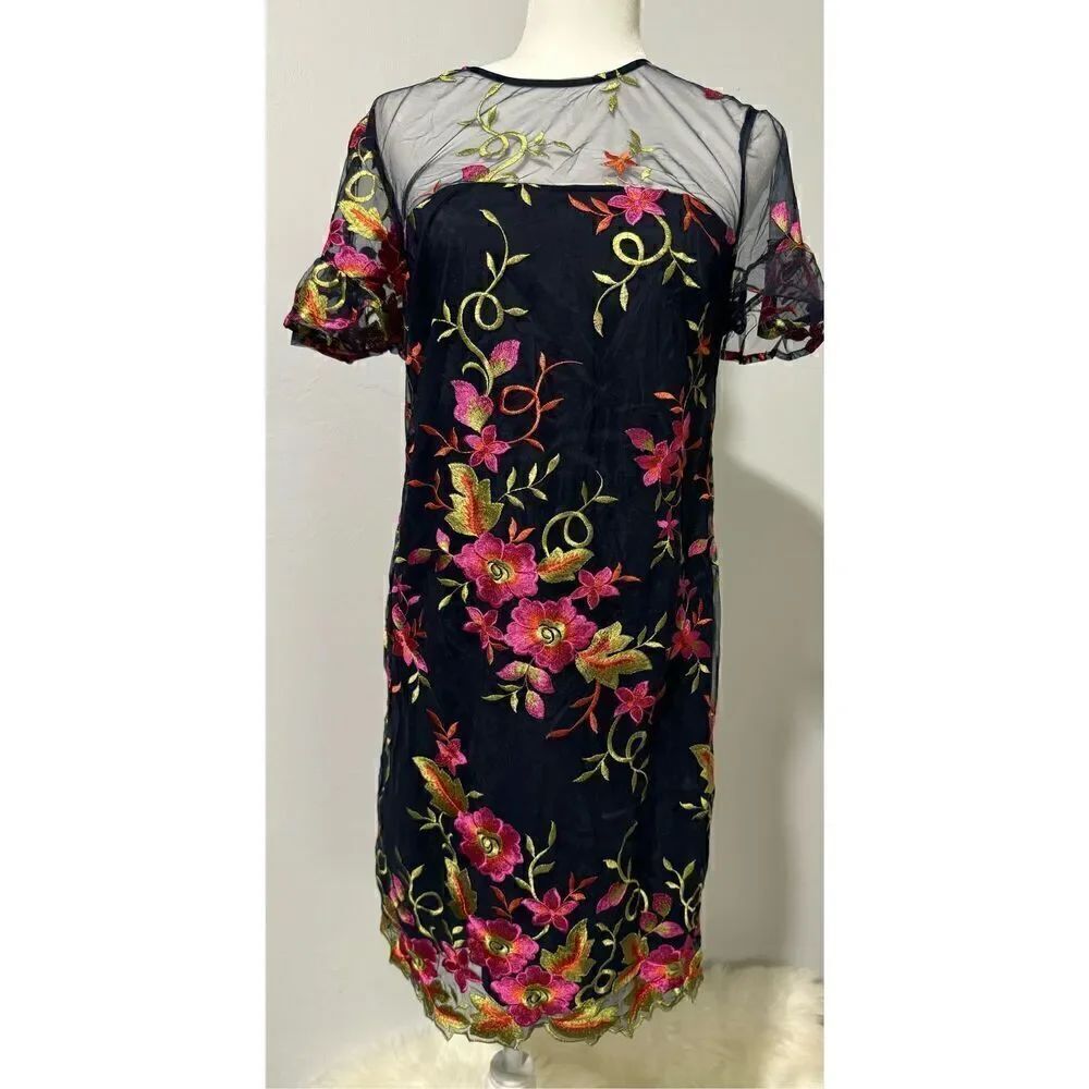 Trina Turk MWT Embroidered multicolor mesh top dress 4